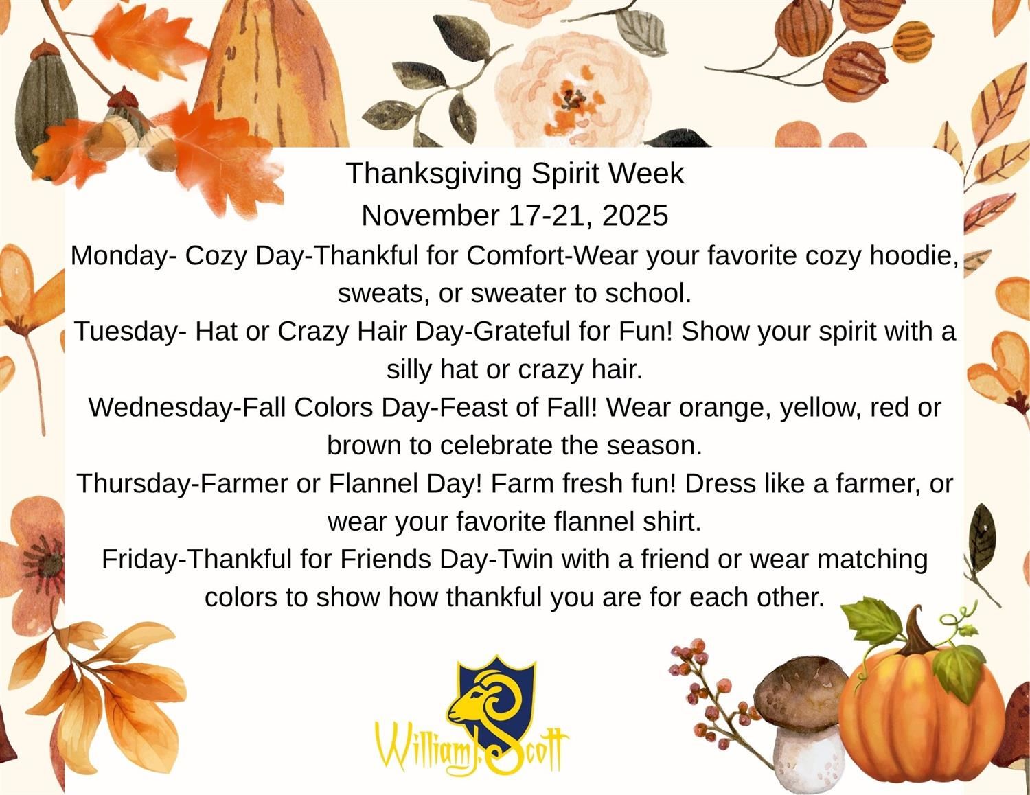  Thanksgiving Spirit Week